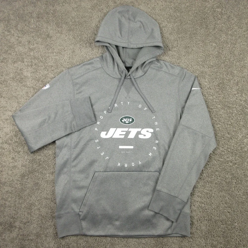 New York Jets Sweater Mens Large Gray Hoodie Sweatshirt Nike NFL Training Camp